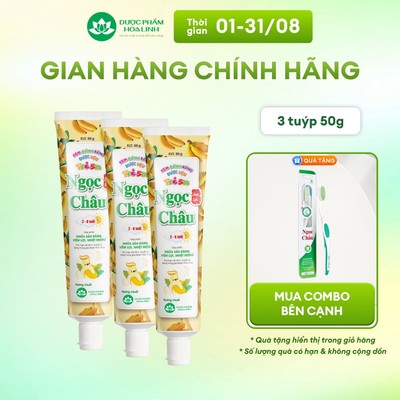 Combo 3 tuýp Kem đánh răng dược liệu Ngọc Châu Trẻ Em hương chuối (2 - 6 tuổi)