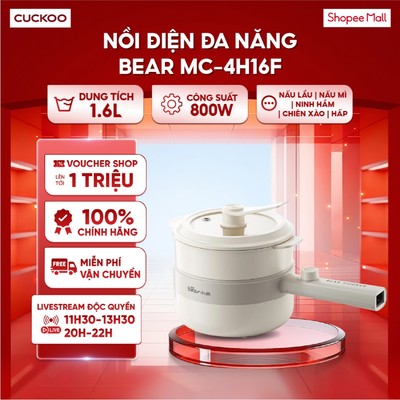 Nồi điện đa năng Bear 1.6L MC-4H16F (Bản Quốc Tế) - Công suất 800W - Nấu lẩu | Nấu mì | Ninh hầm | Chiên xào | Hấp