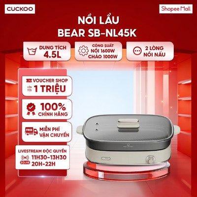 Nồi lẩu Bear 4,5L SB-NL45K - 2 lòng nồi nấu - Điều khiển núm vặn dễ dàng