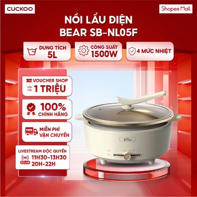 Nồi Lẩu Điện Bear 5L SB-NL05F - Công suất 1500W - 4 mức nhiệt