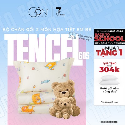 [BST Đến trường] Bộ Chăn Gối Em Bé Lụa Tencel 60s Cao Cấp Gòn Bedding (Siêu mềm mát, an toàn da)
