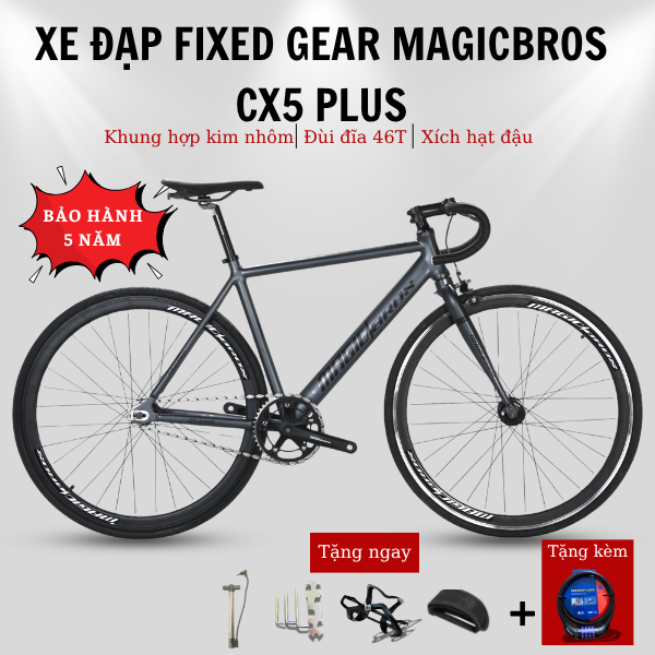Xe Đạp Fixed Gear MAGICBROS CX5 PLUS Khung Nhôm Vành Nhôm 4cm Hub Siêu Trớn 32 Lỗ