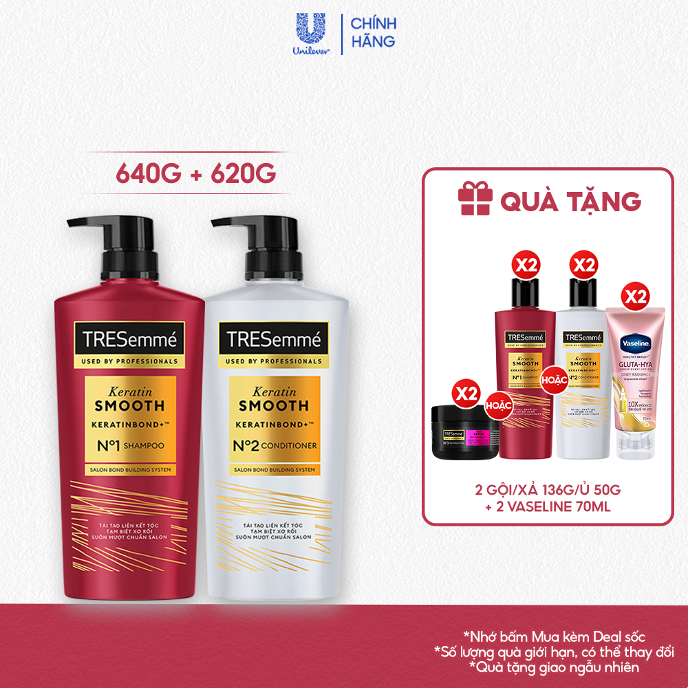 [LIVE] CB 2 Bước Tresemme Keratin Smooth/ BondRepair/ Salon Detox Vào Nếp Suôn Mượt Dầu Gội 640g+Dầu