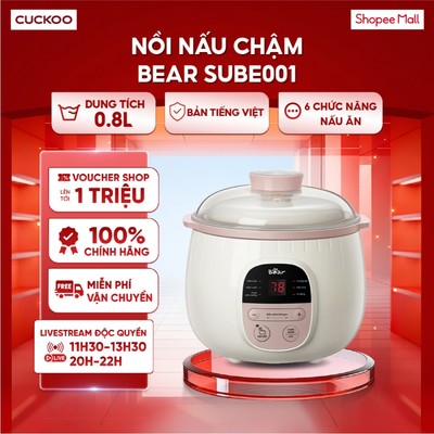 Nồi nấu chậm Bear SUBE001 (0,8L) – Bản Tiếng Việt - 6 chức năng nấu ăn đa dạng