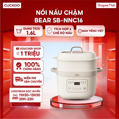 Nồi nấu cháo chậm 1,6L Bear SB-NNC16 - Tích hợp 6 chế độ nấu - Bản tiếng Việt