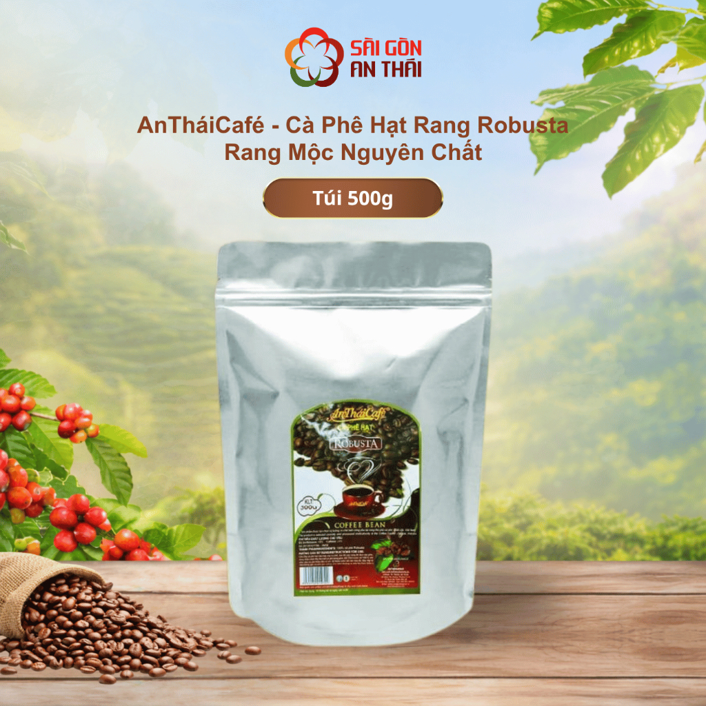 AnTháiCafé - Cà Phê Hạt Rang Robusta Rang Mộc Nguyên Chất (500gr)