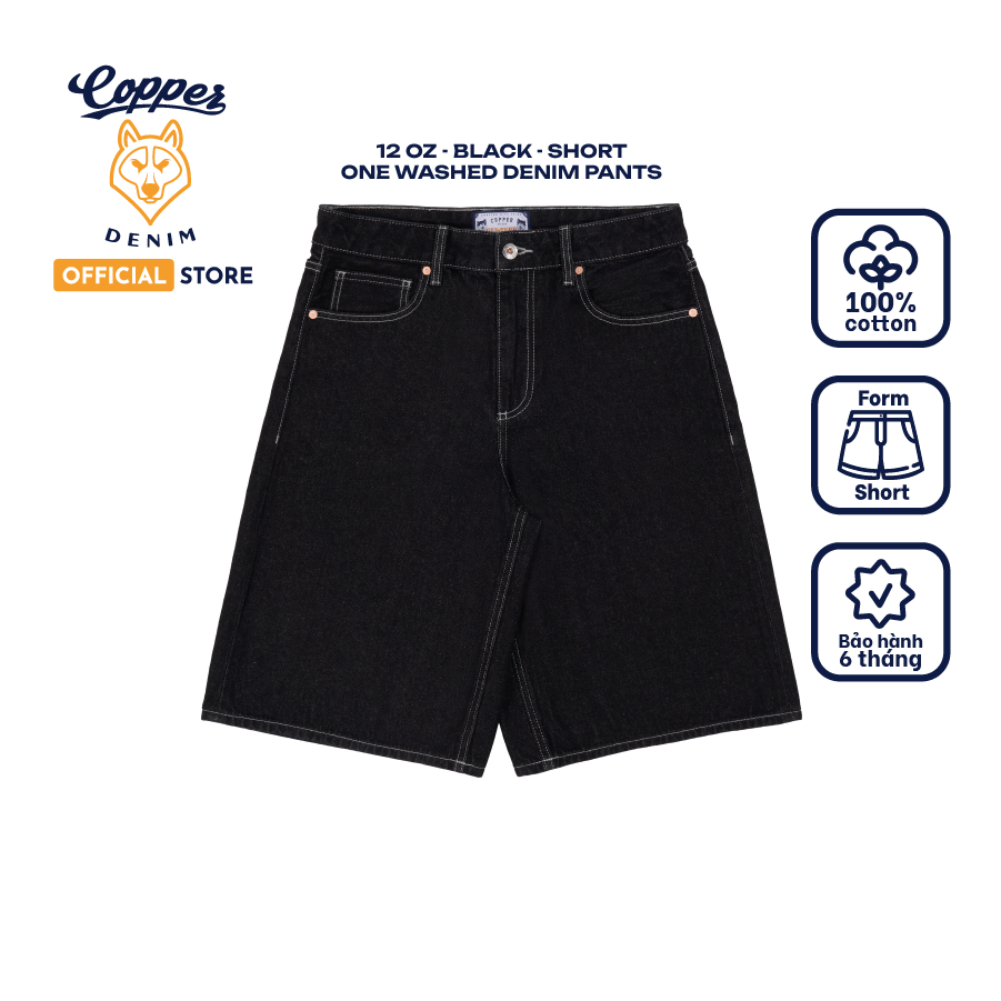[NEW] Quần Short Jeans Nam 12Oz - màu đen, onewashed denim - Copper Denim