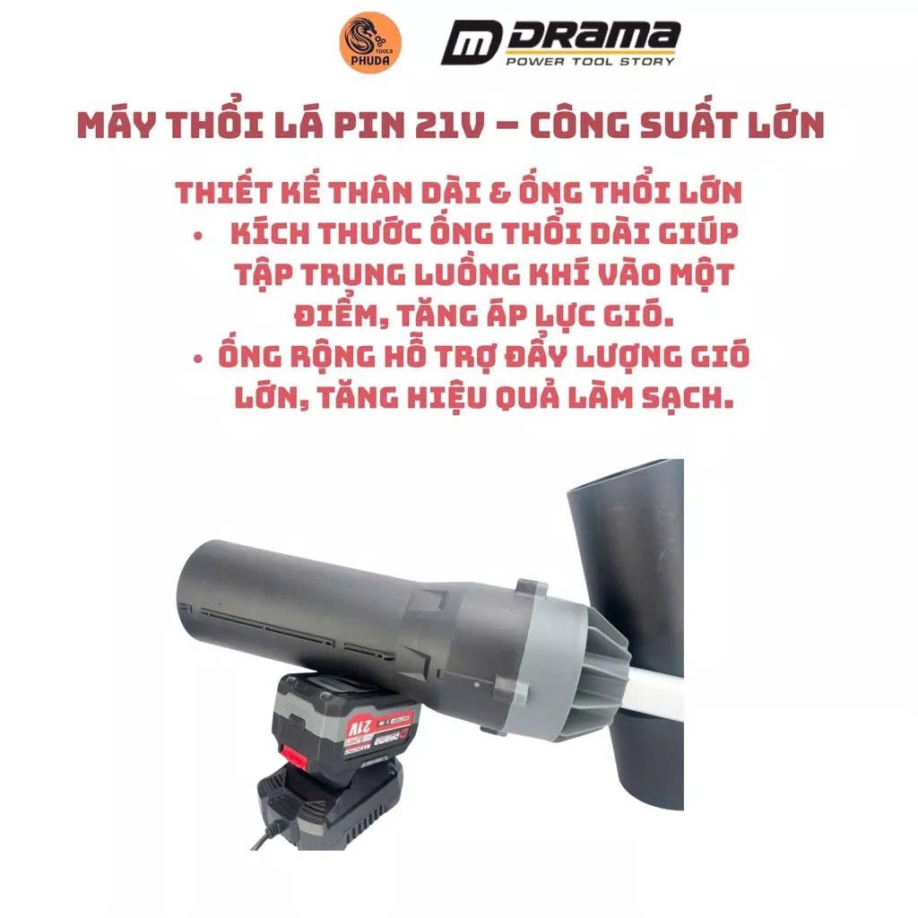Máy Thổi Lá Pin 21V Drama – 2 Pin 15 Cell, Lực Gió Cực Mạnh SG9606
