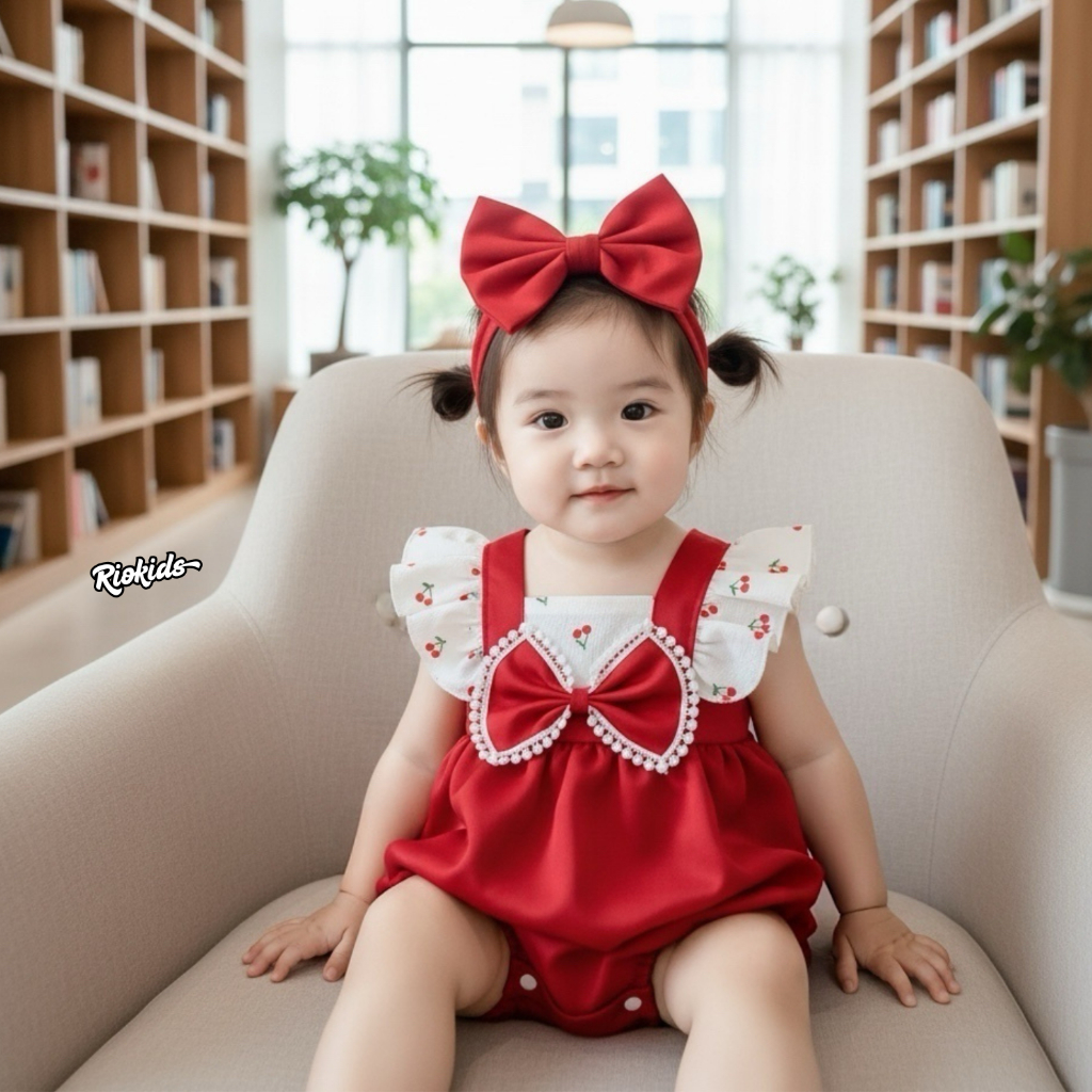 3-11kg Body yếm cánh tiên đỏ RIOKIDS cho bé gái sơ sinh mặc Lễ Tết, đầy tháng, thôi nôi BD126