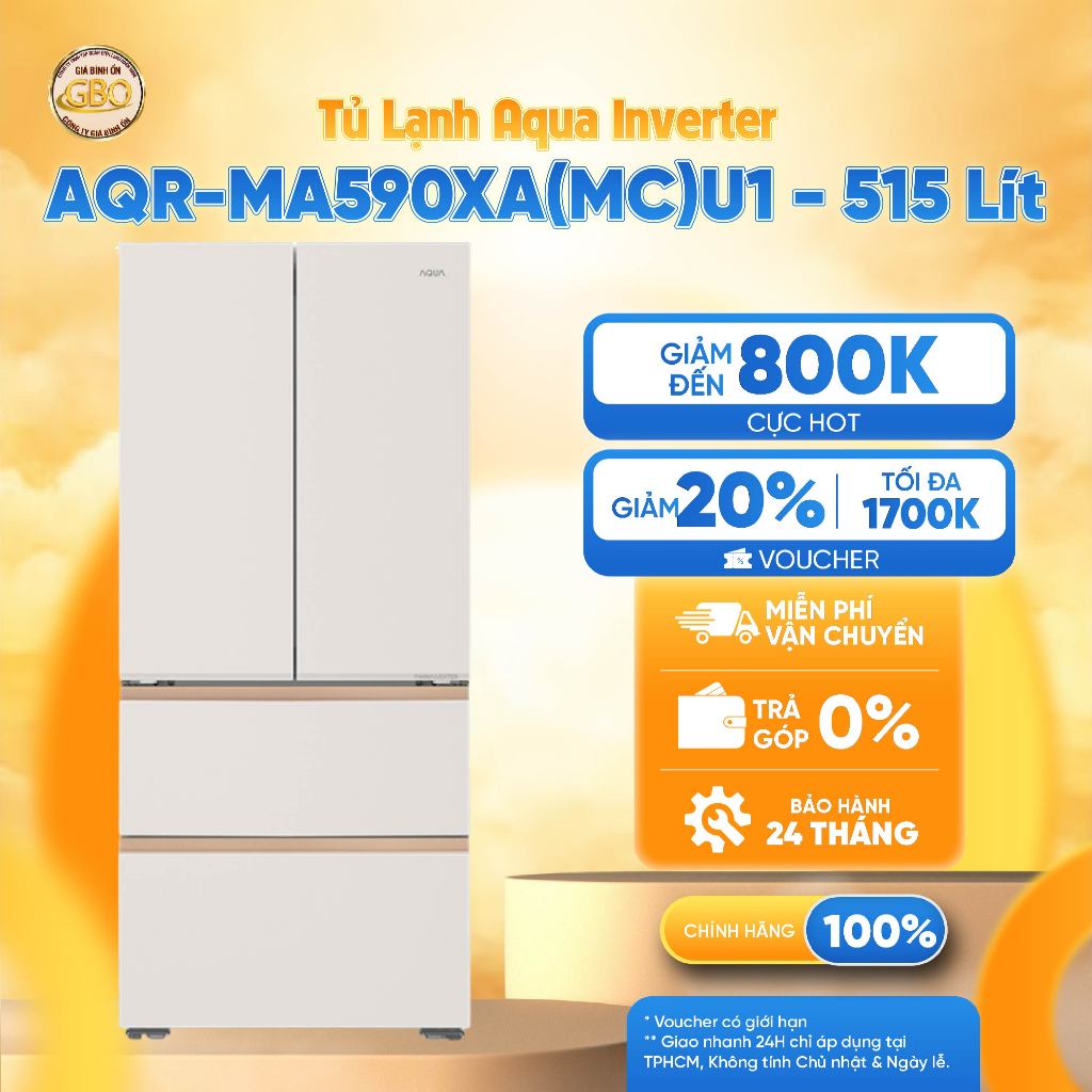 AQR-MA590XA(MC)U1 | Tủ lạnh AQUA Multi Door Inverter 515 lít - Bảo hành chính hãng