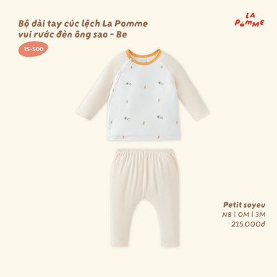 Bộ dài tay cúc lệch La Pomme vui rước đèn ông sao - Sợi Petit Soyeu thoáng mát - Bé trai/gái - NB - 3M