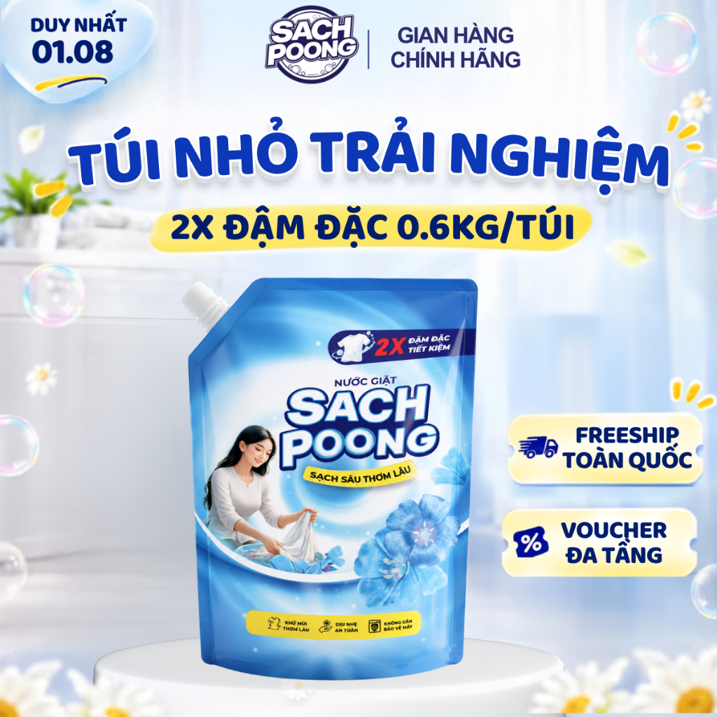 [Quà Tặng Không Bán] Túi Nước Giặt Sach Poong 2X Đậm Đặc 0,6kg (Túi)