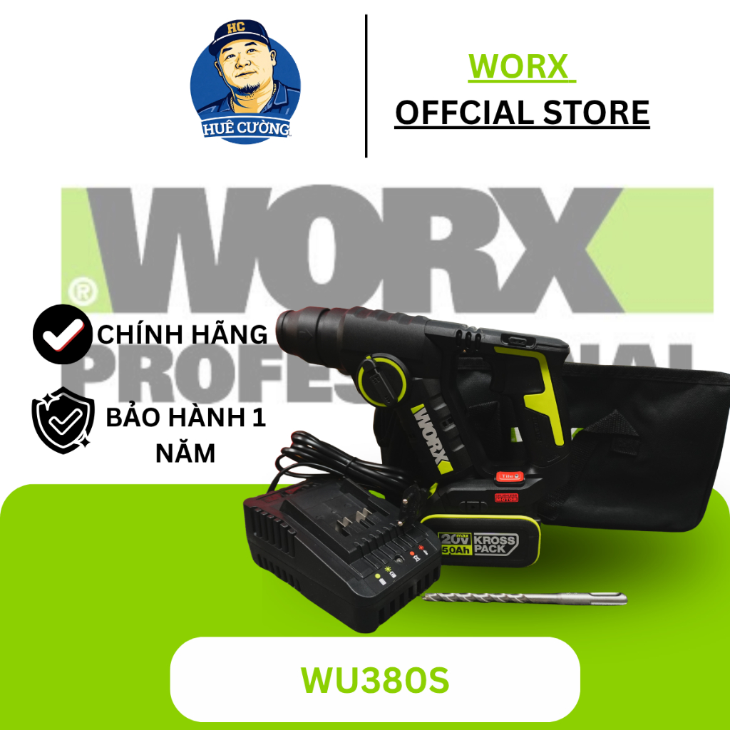 Máy khoan búa dùng pin Li-ion 20V WU380S.2 – Worx Green