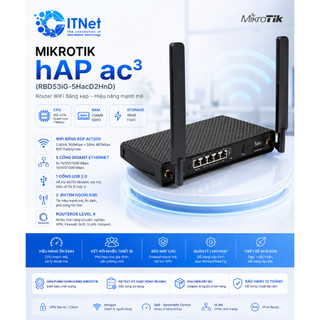 Router WiFi MikroTik hAP ac³ (RBD53iG-5HacD2HnD) - Xuyên Tường Mạnh Mẽ - Nhập US