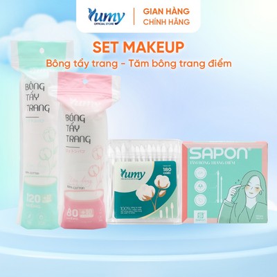 Set Bông tẩy trang & Tăm bông trang điểm YUMY bông mềm làm sạch da và chăm sóc cho lớp trang điểm