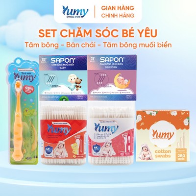 Set Chăm Sóc Bé Yêu YUMY Tăm bông, Bàn chải trẻ em, đầu nhỏ mềm mại an toàn cho bé sơ sinh và trẻ em