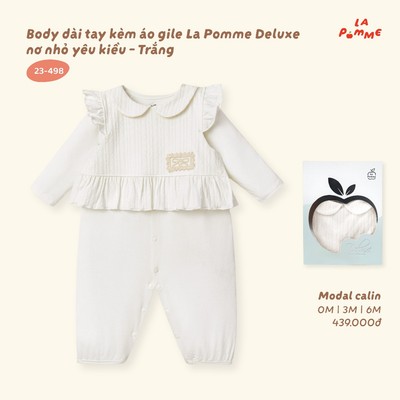 Body dài tay kèm áo gile La Pomme Deluxe nơ nhỏ yêu kiều - Sợi Modal Calin mềm mịn - Bé gái - 0M - 6M