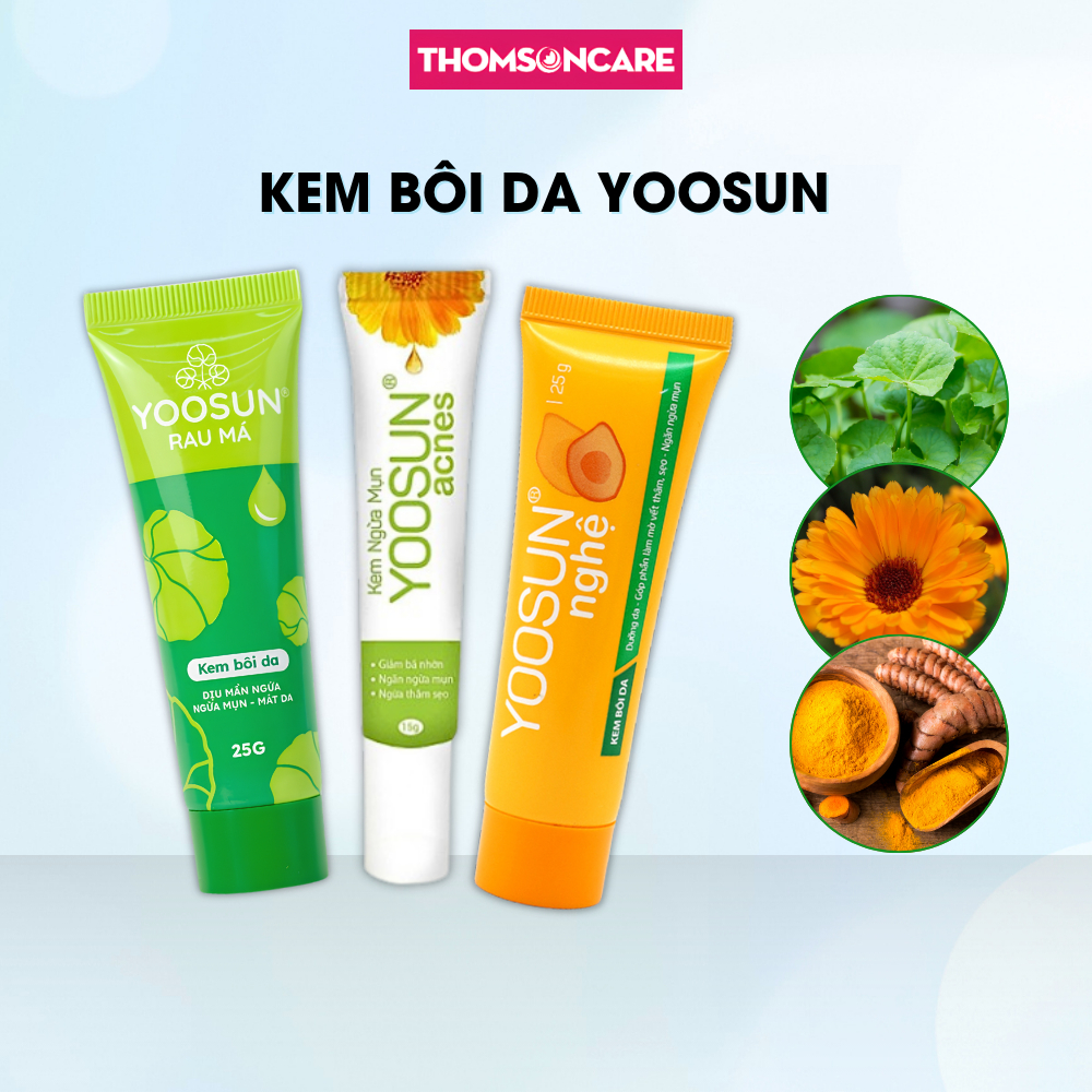 Combo Kem Bôi Da Yoosun Nghệ 25g, Rau má 25g, Acnes 15g - Ngăn Ngừa Mụn, Giảm Thâm, Mát Da Từ Thảo Dược - Thomsoncare