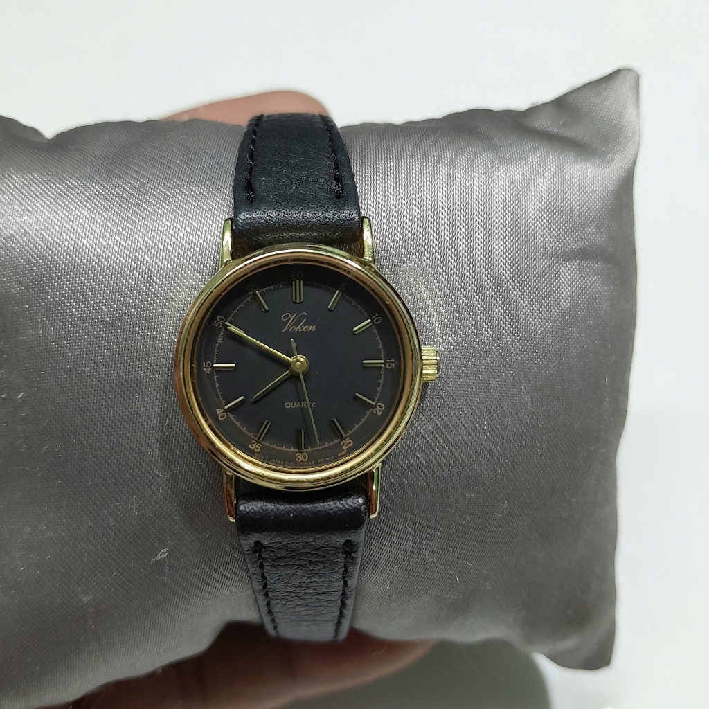 Đồng hồ nữ dây da Voken crater 23.5mm mạ vàng second hand Nhật