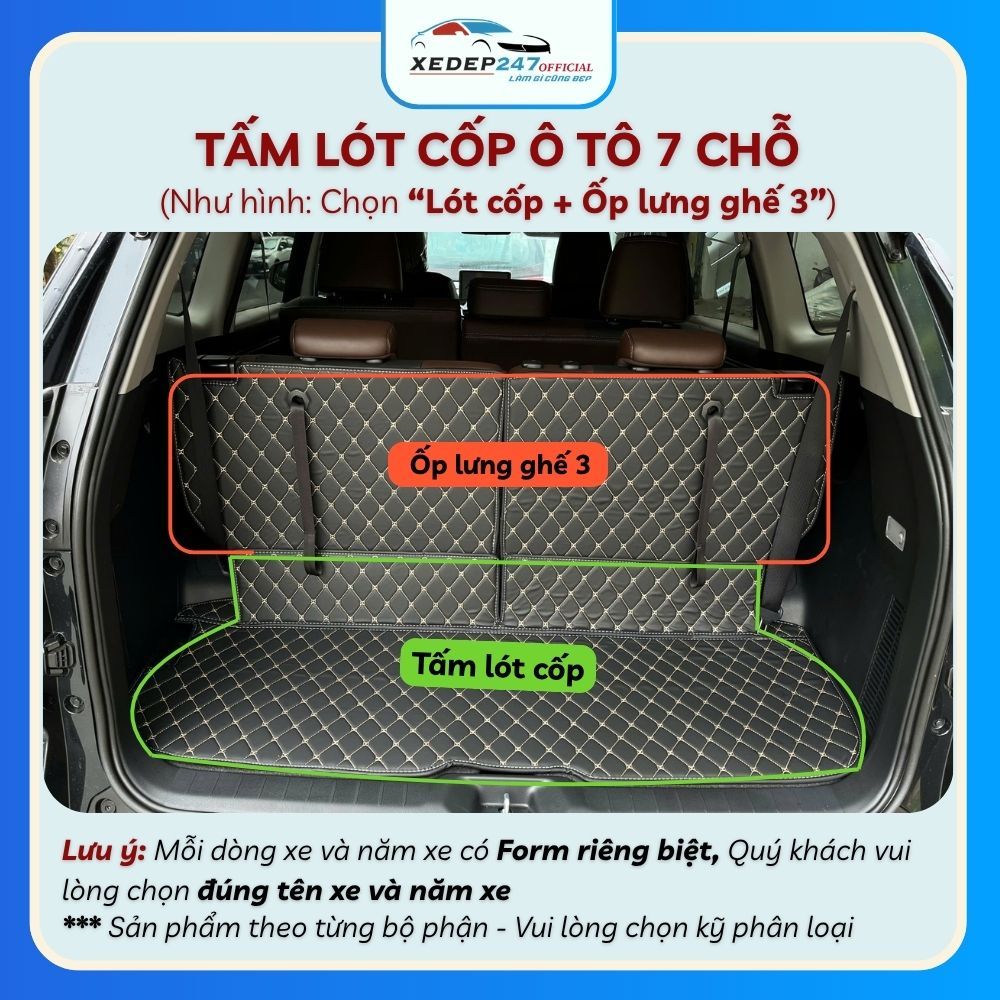 Thảm lót cốp ô tô 5D Toyota Fortuner 2024 7 chỗ, lót đáy cốp
