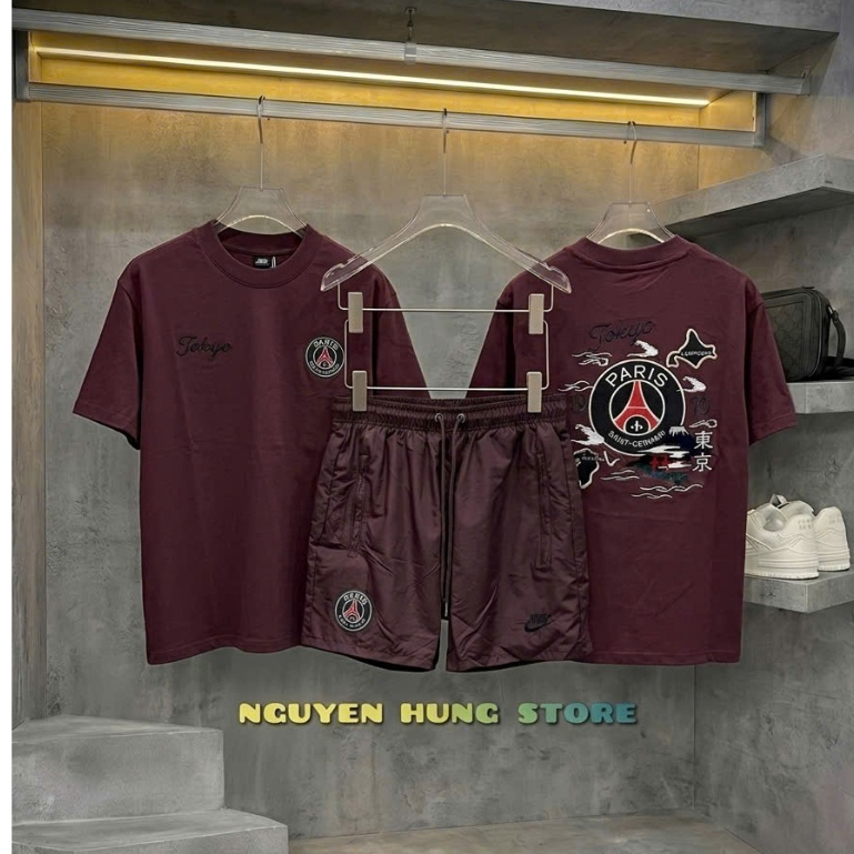 Bộ quần áo Hè Boy Phố TOKYOO Đỏ Mận ThêuCao cấp Siêu Phẩm Hot,Set Bộ Nam chất vải Cotton Nam Đi Thể dục Thể thao VÍp