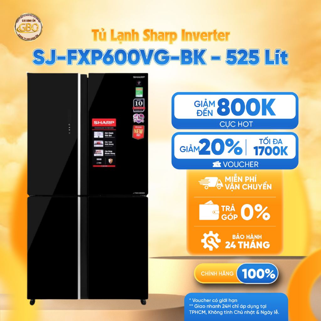 SJ-FXP600VG-BK - Tủ Lạnh Sharp Inverter 525 Lít Multi Door