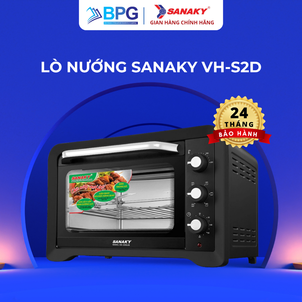Lò Nướng Sanaky VH-809S2D 80 Lít Chính Hãng | Có Quạt Đối Lưu, Xiên Quay, Điều Chỉnh Nhiệt 100–230°C
