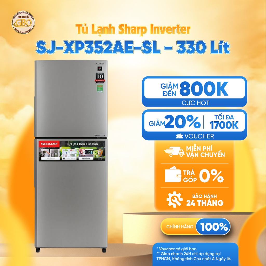 SJ-XP352AE-SL - Tủ Lạnh Sharp Inverter 330 Lít