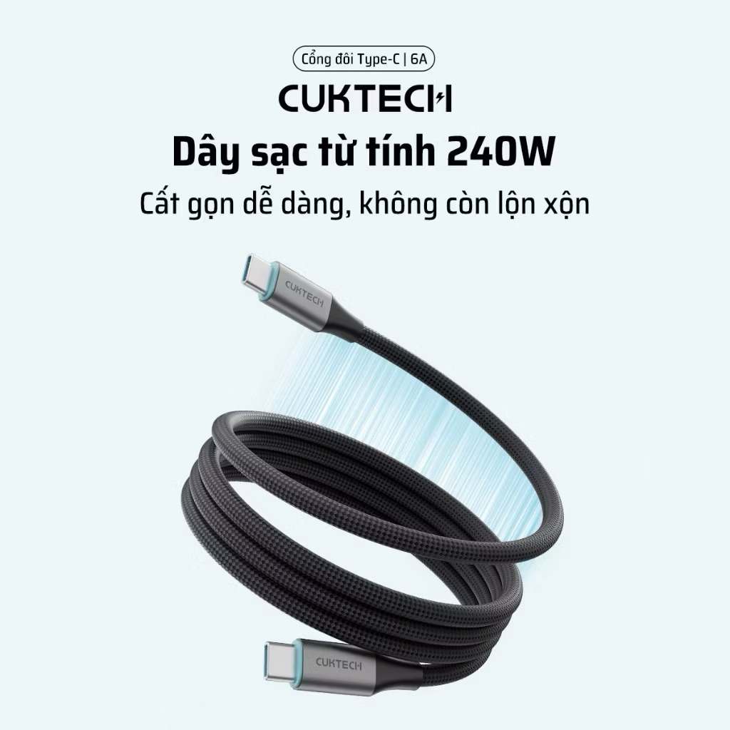 Cáp Dù Cuktech Từ Tính C To C 6A 240w Hỗ Trợ Mi Turbro - Bảo Hành 18 Thán