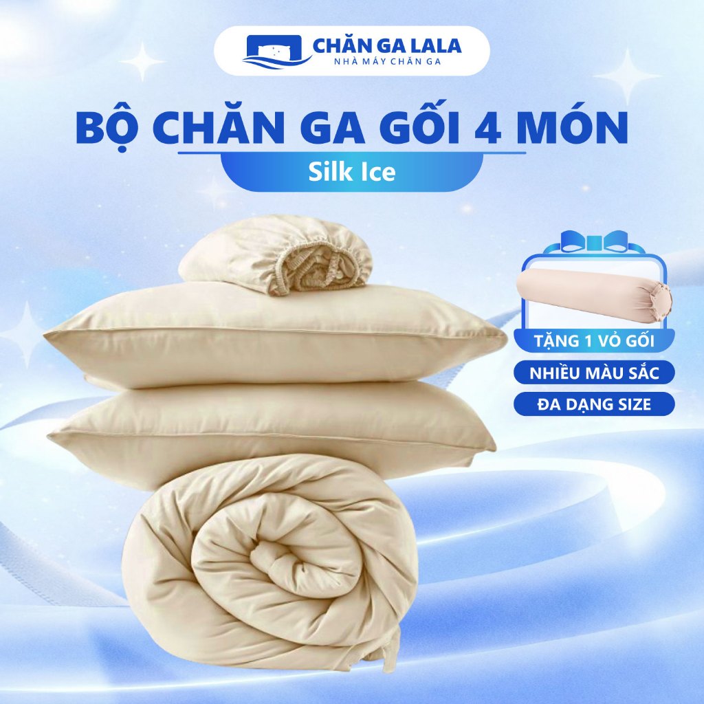 Bộ Chăn Ga Gối 4 Món Lụa Silk Ice CHAGOTA 1mx2m Đến 2mx2m2, Đặc Tính Làm Mát, Bền Màu