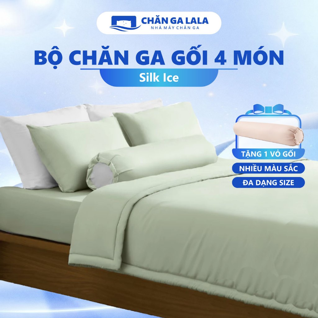 Bộ Chăn Ga Gối Lụa Silk Ice CHAGOTA, Size 1mx2m - 2mx2m2, Công Nghệ Vải Dày Dặn, Độ Thấm Hút Cực Tốt