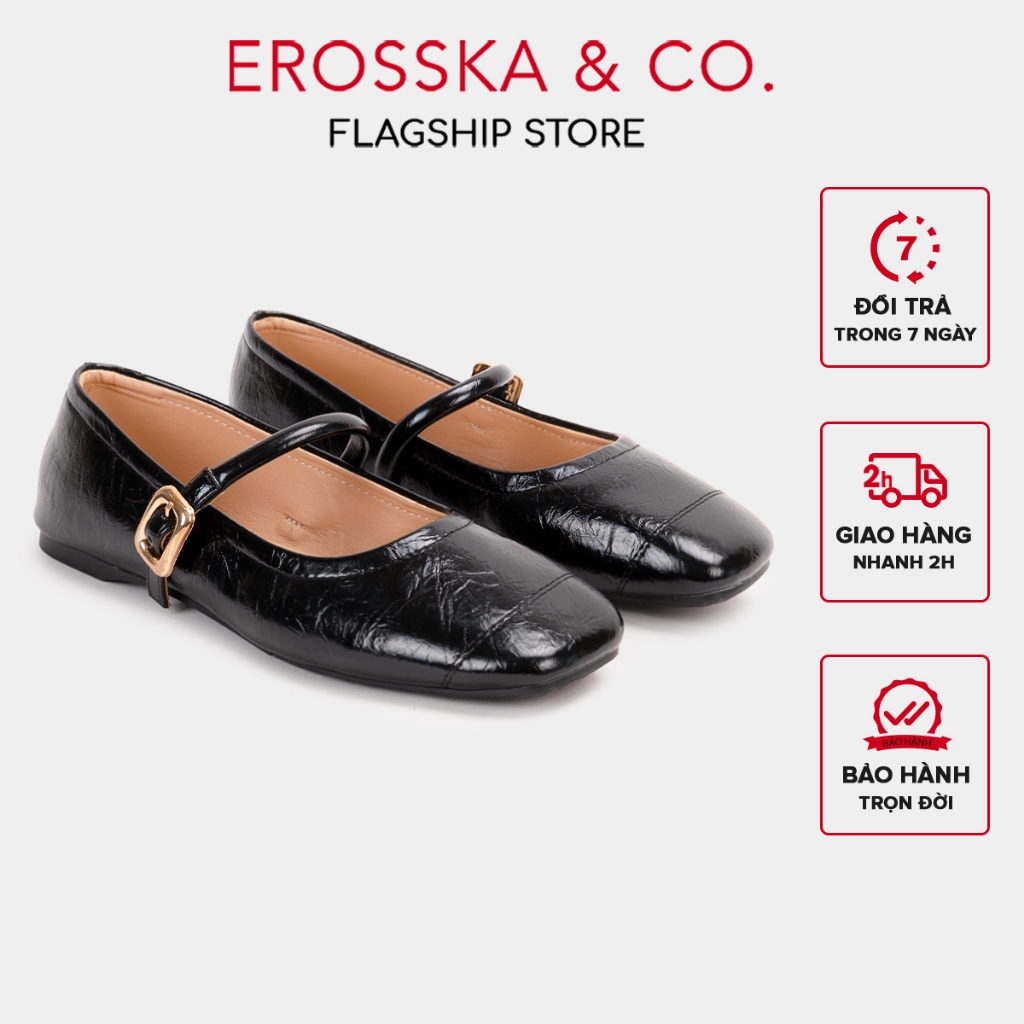[Erosska]- Giày búp bê nữ ballet core mũi vuông, quai ngang phối khóa cao 2.5cm  - EL084