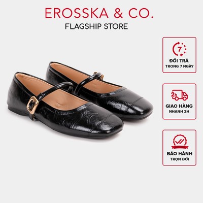 [Erosska]- Giày búp bê nữ ballet core mũi vuông, quai ngang phối khóa cao 2.5cm  - EL084