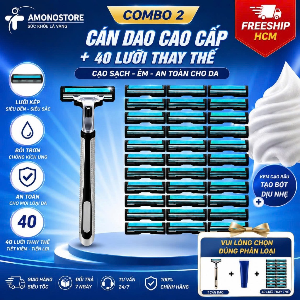 Combo-Bộ dao cạo râu gồm: 01 dao cạo và 36 lưỡi thay thế, kết hợp lưỡi cạo bằng thép-Bộ cạo râu 36 m