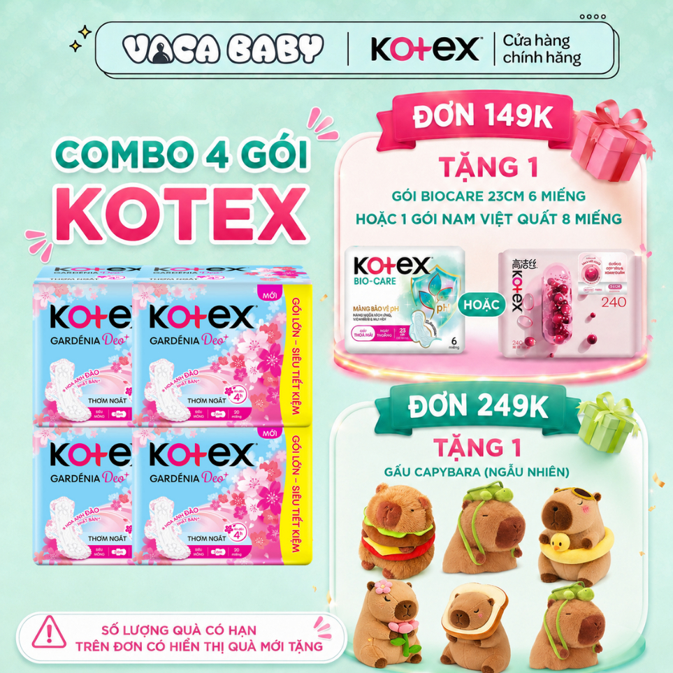Combo 4 gói Băng Vệ Sinh Kotex Gardenia Deo+ Hoa Anh Đào Siêu Mỏng Cánh Gói 20 Miếng