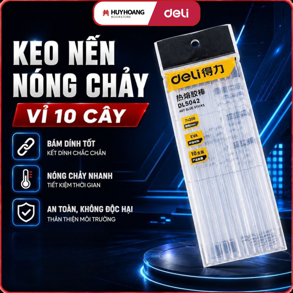 Keo Nến Nóng Chảy DELI 10 Cây 7x200mm - Màu Trong Suốt, Chất Lượng Cao, Bám Dính Tốt (DL5042) Tools
