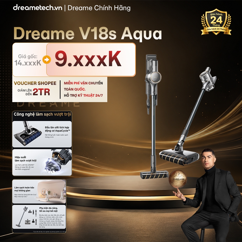 Máy hút bụi cầm tay không dây Dreame V18s Aqua | Tích hợp cuộn lăn ướt | Hút & chải lông thú cưng | 