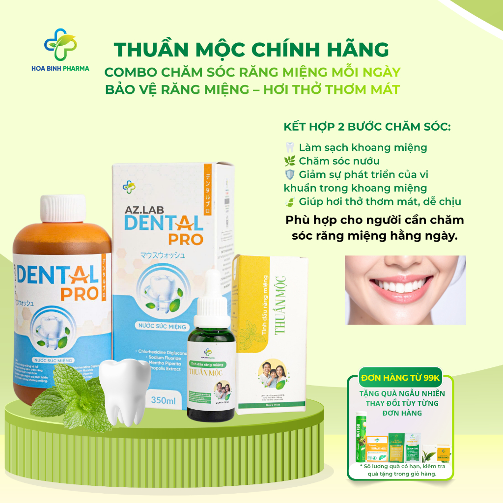 Combo Nước Súc Miệng AZ.LAB Dental Pro + Tinh Dầu Răng Miệng Thuần Mộc | Làm Sạch Khoang Miệng, Hỗ T