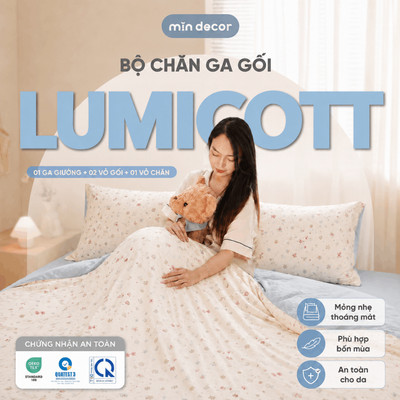 Bộ Chăn Ga Gối Lumicott Mịn Decor, Bộ Vỏ Chăn Drap Gường 4 Món Decor Phòng Ngủ Nhiều Kích Thước