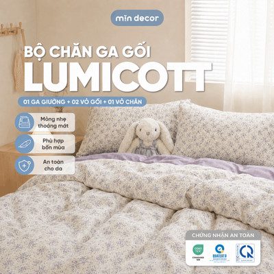 Set Vỏ Chăn Ga Gối 4 Món Lumicott Mịn Decor, Bộ Chăn Ga Gối Size 1m2 | 1m6 | 1m8 | 2m2 - Đệm 10-25cm