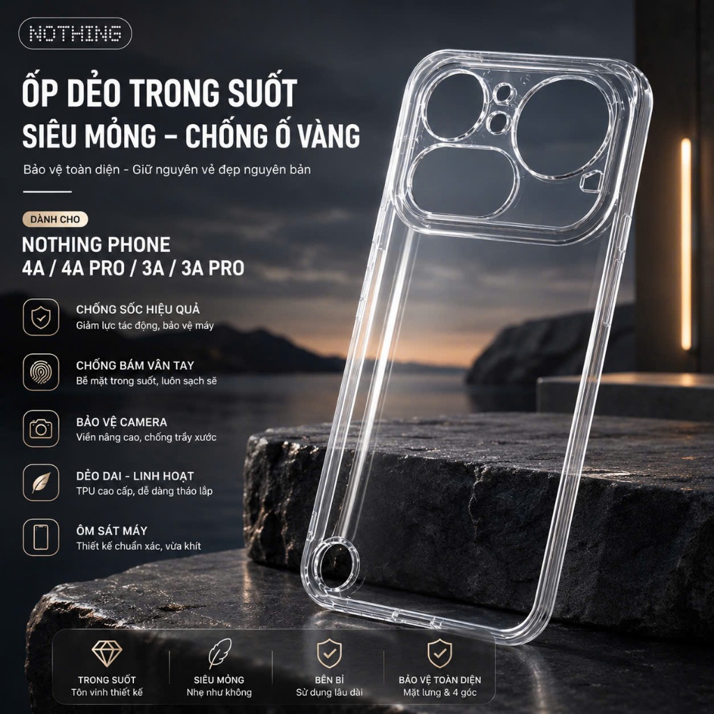 Ốp Lưng Dẻo Nothing Phone 4A/ 4A PRO/ Nothing Phone 2A/ 2A PLUS, Nothing Phone 3A/ 3A PRO Trong Suốt