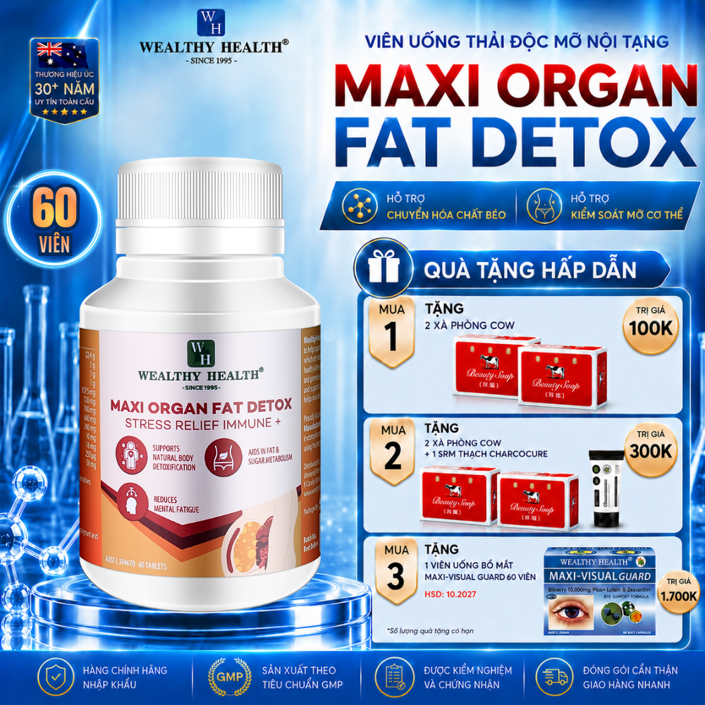 Viên Uống Thải Độc Mỡ Nội Tạng Wealthy Health Maxi Organ Fat Detox 60 viên detox cơ thể