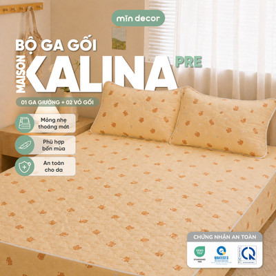 Bộ Vỏ Ga Gối 3 Món Mịn Decor Maison Kalina Pre, Ga Giường Bo Chun 25cm Chần Bông Size 1m6 | 1m8 |2m2