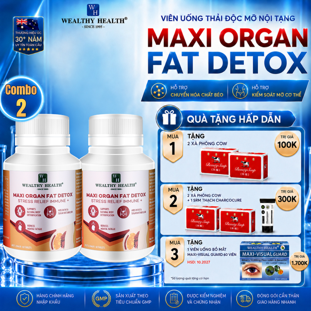 Liệu trình 2 hộp Thải Độc Mỡ Nội Tạng Wealthy Health Maxi Organ Fat Detox 60 viên detox cơ thể
