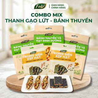 Combo 5 Gói - 3 Gói Bánh Thuyền Hạt Dinh Dưỡng FNV 3 Gói x 60g + 2 Gói Rong Biển Kẹp Hạt FNV 2 Gói x 60g - Combo Ăn Vặt