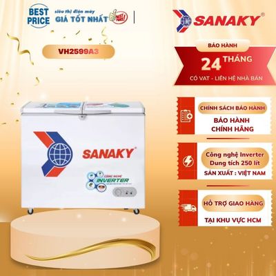 VH-2599A3 Tủ Đông Inverter Sanaky 250 Lít, 1 Ngăn Đông, Dàn Lạnh Ống Đồng, Tiết Kiệm Điện VH-2599A3