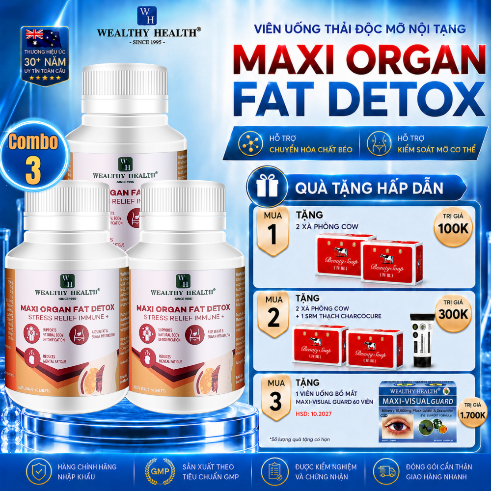 Liệu trình 3 Thải Độc Mỡ Nội Tạng Wealthy Health Maxi Organ Fat Detox 60 viên detox cơ thể