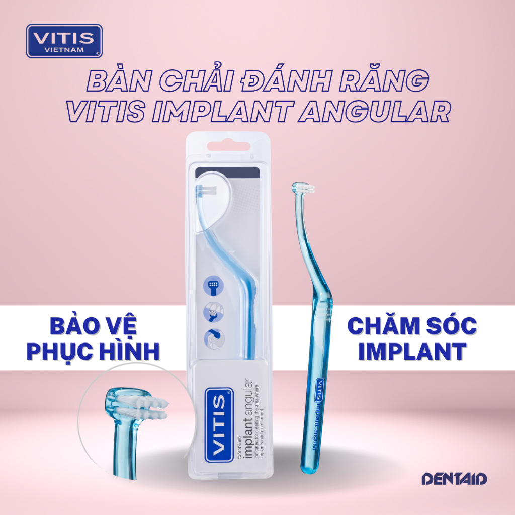 Bàn Chải Đơn VITIS Implant Angular - Cổ Bẻ Góc 45 Độ, Sạch Sâu Răng Cấy Ghép Implant, Cầu Răng