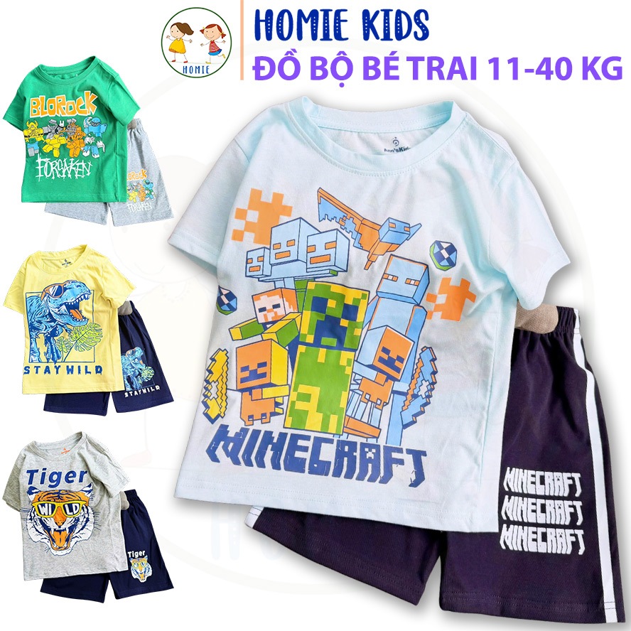 Bộ cộc tay bé trai 11-40 kg đồ bộ tay ngắn set quần áo trẻ em chất cotton size đại in hoạt hình khủn