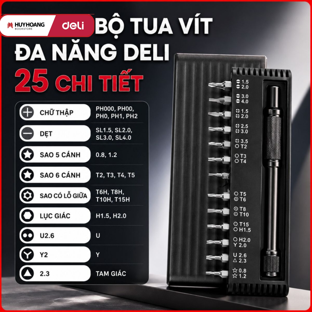 Bộ Tua Vít DELI 24 Đầu Vít Cao Cấp - Chất Liệu Thép CR-V, Chống Mòn, Đa Năng, (EDL241025) Tools